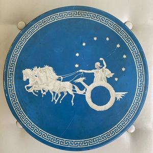 Vintage Roman Horse & Chariot Decorative Round Metal Tin Box - Storage Box